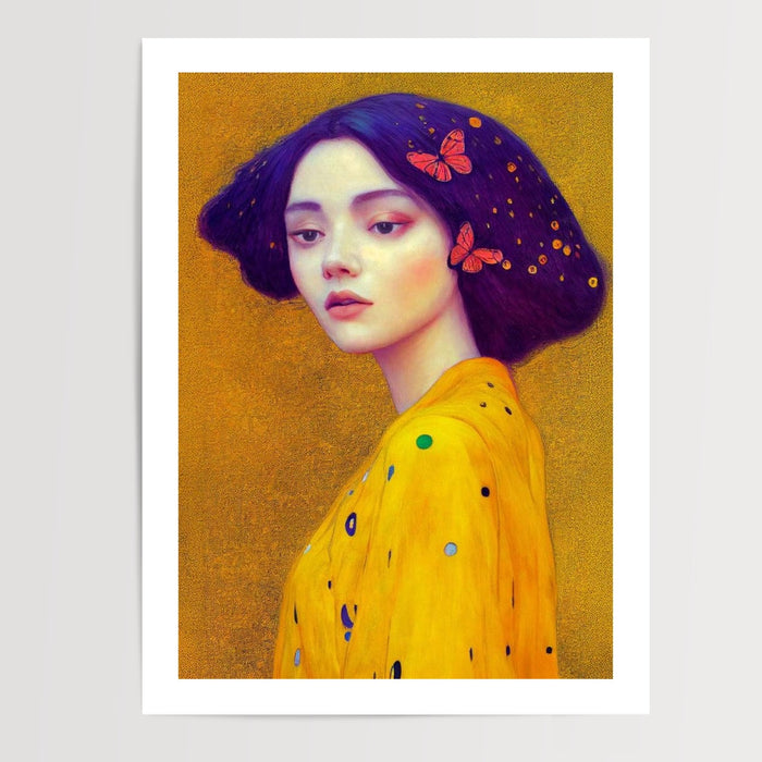 Poster Femme aux papillons - Grâce dorée selon Klimt — Vierge - poster-presentation-produit — passe-partout blanc