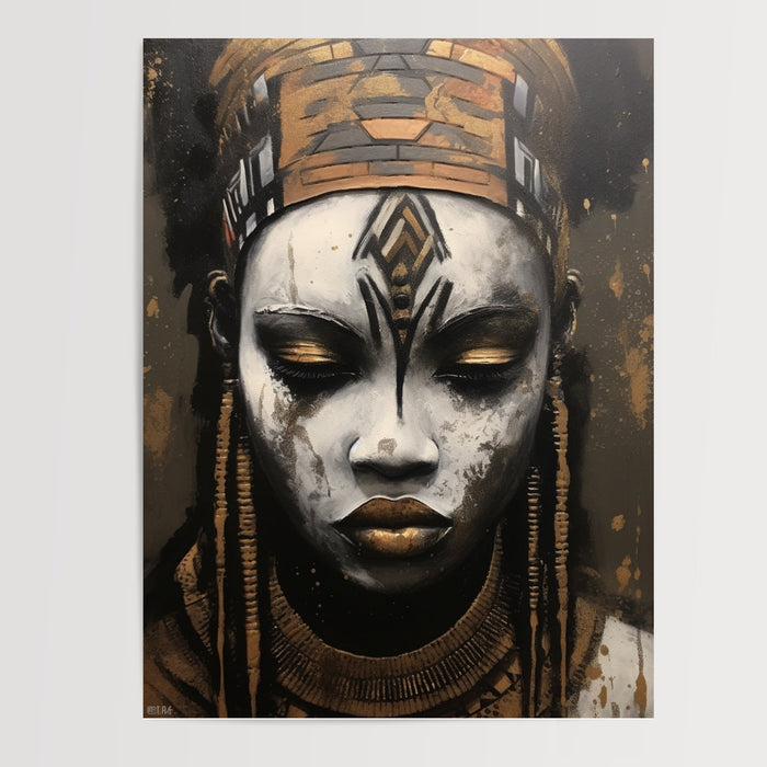 Poster Femme de tribu - Portrait africain en noir et blanc — Vierge - poster-presentation-produit