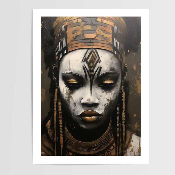 Poster Femme de tribu - Portrait africain en noir et blanc — Vierge - poster-presentation-produit — passe-partout blanc