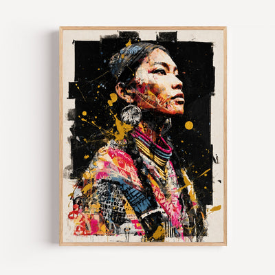 Kayan Woman Poster – urban gold street art portrait