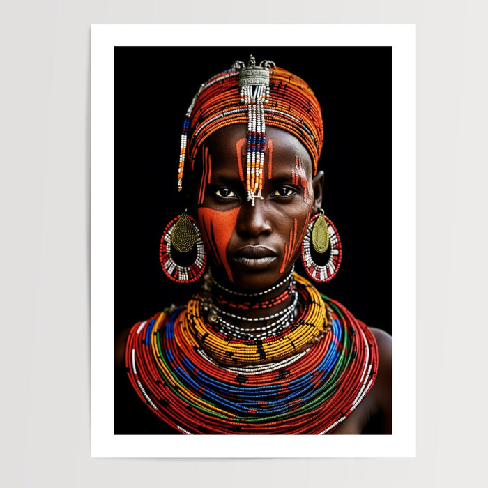 Poster Femme masaï - Portrait envoûtant aux couleurs d'Afrique — Vierge - poster-presentation-produit — passe-partout blanc