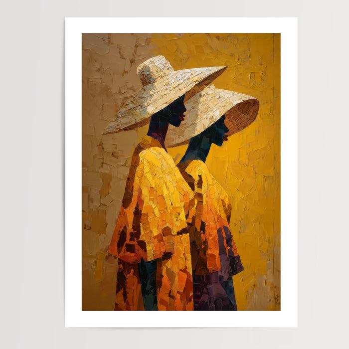 Poster Femmes africaines - Deux silhouettes dorées dans la lumière — Vierge - poster-presentation-produit — passe-partout blanc