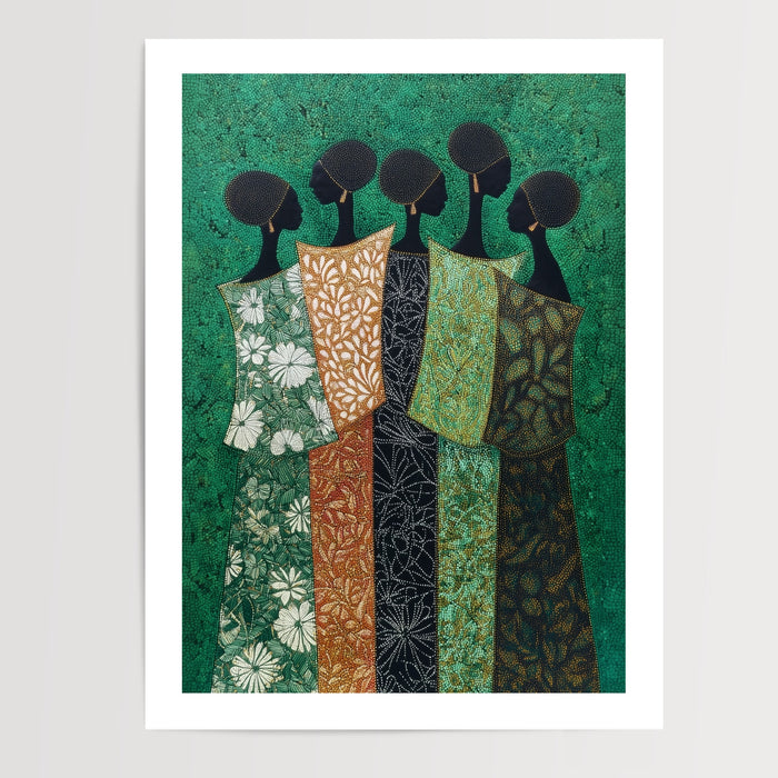 Poster Femmes africaines - Sororité drapée de motifs ancestraux — Vierge - poster-presentation-produit — passe-partout blanc