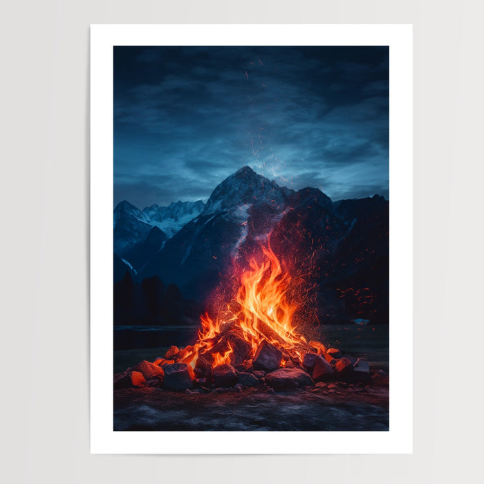 Poster Feu de bois alpin - Douceur d'un soir au coin du feu — Vierge - poster-presentation-produit — passe-partout blanc