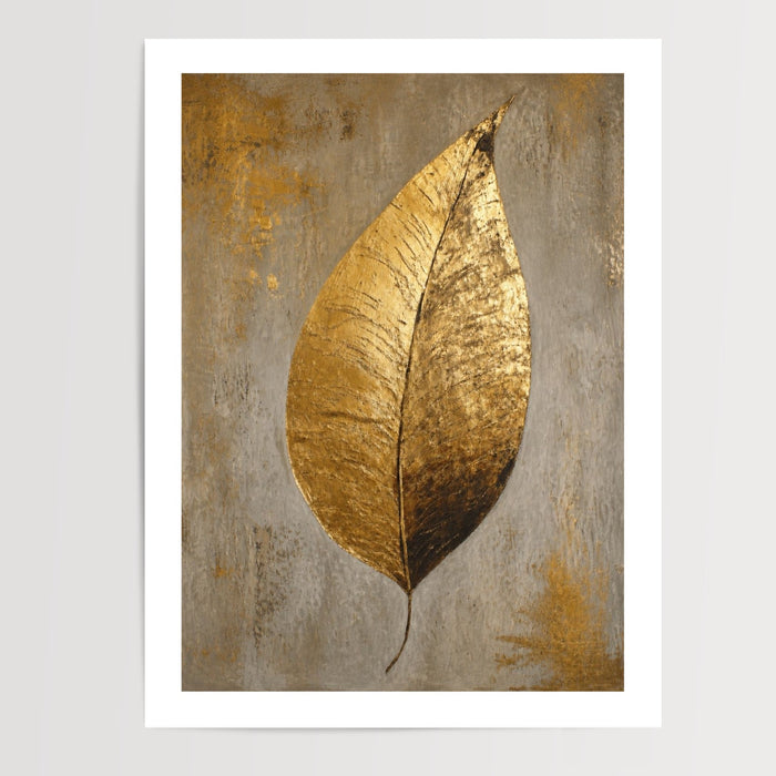 Poster Feuille d'or - Nature dorée sur gris patiné — Vierge - poster-presentation-produit — passe-partout blanc