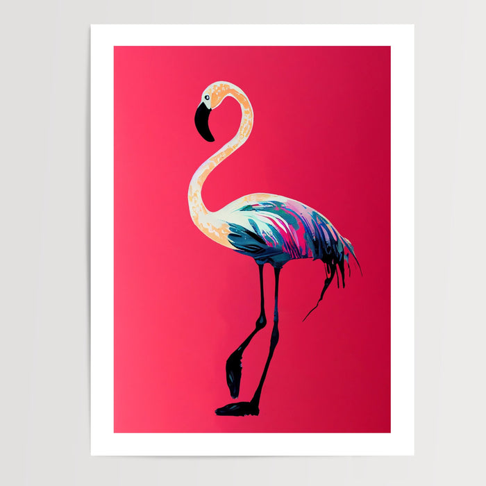 Poster Flamant rose - Silhouette gracieuse aux teintes douces — Vierge - poster-presentation-produit — passe-partout blanc