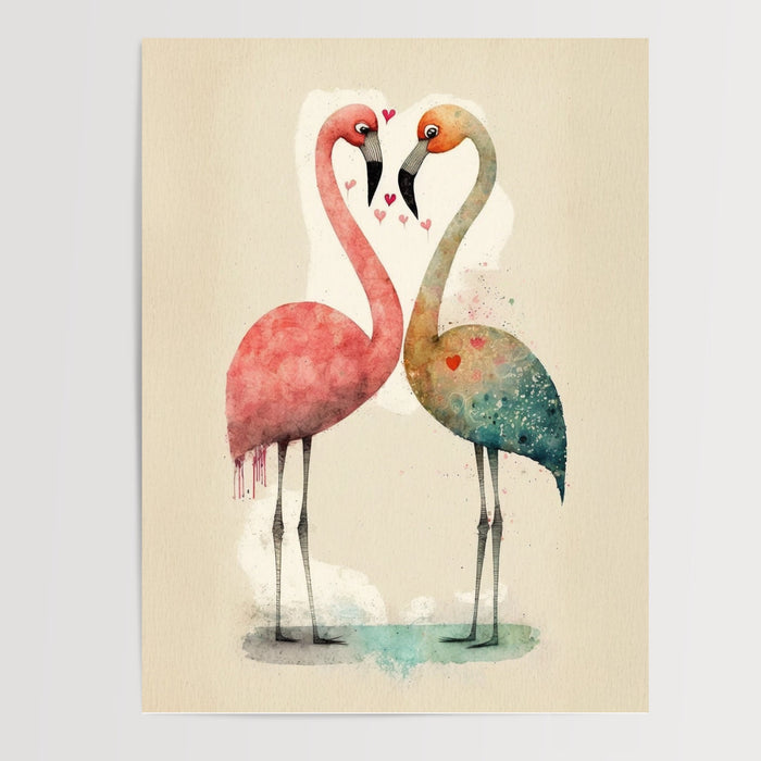 Poster Flamants roses - Deux cous qui dessinent un cœur — Vierge - poster-presentation-produit