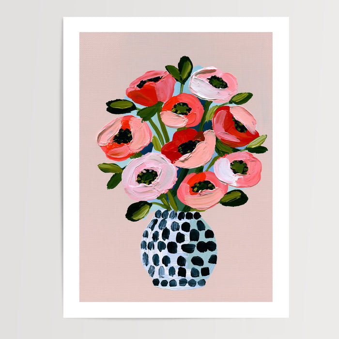 Poster Fleurs colorées - Bouquet joyeux corail et rouge éclatant — Vierge - poster-presentation-produit — passe-partout blanc
