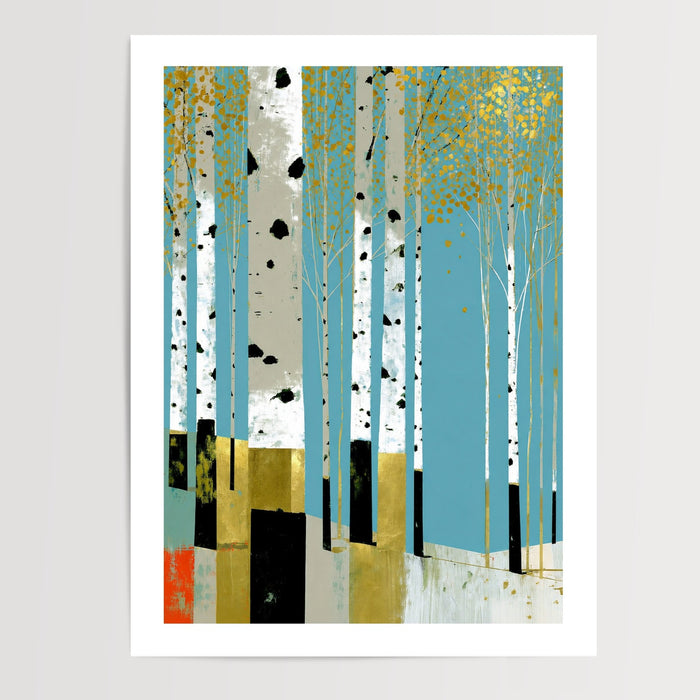 Poster Forêt de bouleaux - Douce lumière dorée d'un après-midi d'automne — Vierge - poster-presentation-produit — passe-partout blanc