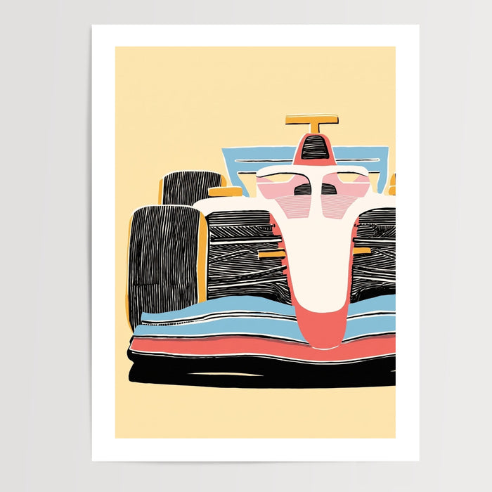 Poster Formule 1 enfant - Bolide graphique aux couleurs pastel — Vierge - poster-presentation-produit — passe-partout blanc