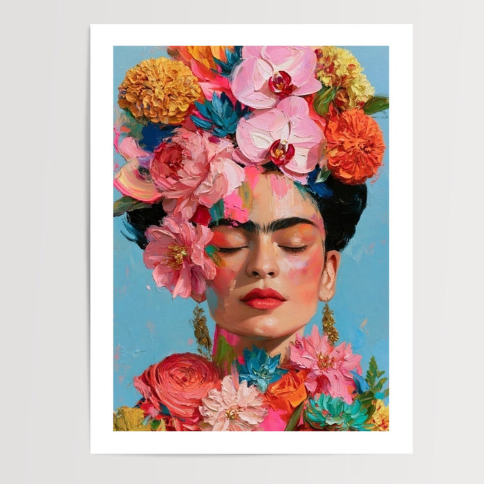 Poster Frida Kahlo - Bouquet floral vibrant et beauté rebelle — Vierge - poster-presentation-produit — passe-partout blanc