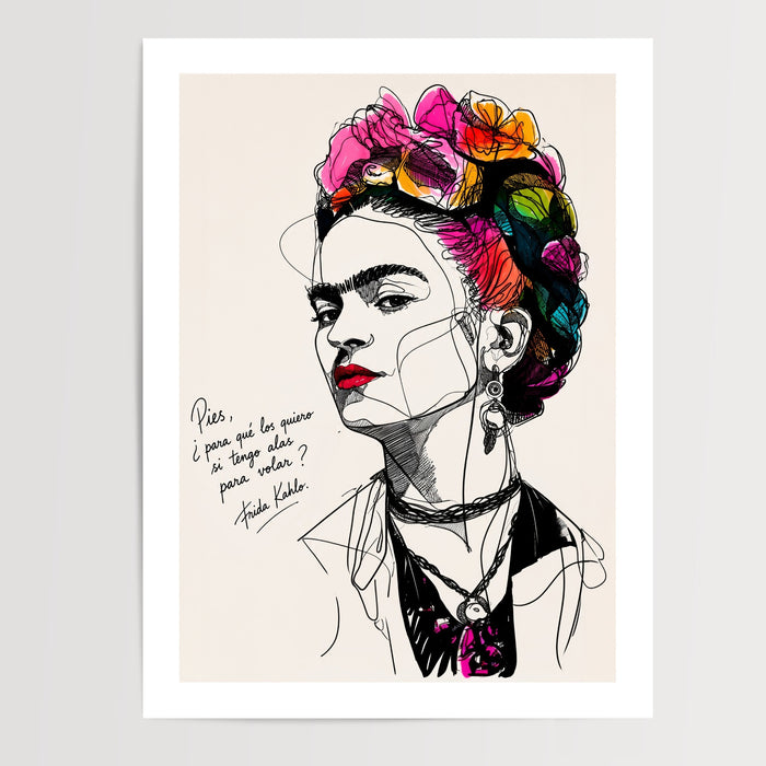 Poster Frida Kahlo - Des ailes pour voler et des fleurs qui osent — Vierge - poster-presentation-produit — passe-partout blanc