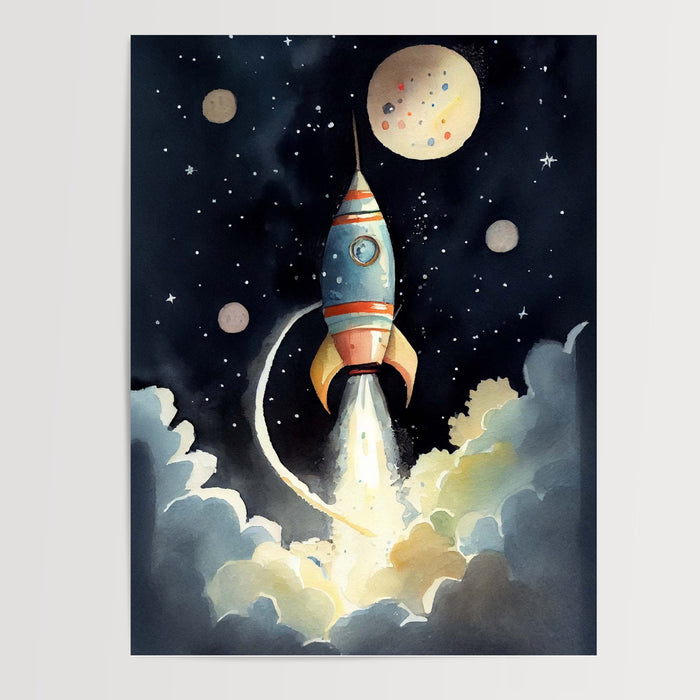 Poster Fusée dans l'espace - Voyage vers les étoiles pour petits rêveurs — Vierge - poster-presentation-produit