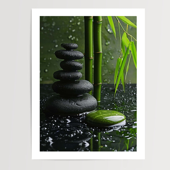 Poster Galets zen et bambou - Instant de calme et d'équilibre — Vierge - poster-presentation-produit — passe-partout blanc