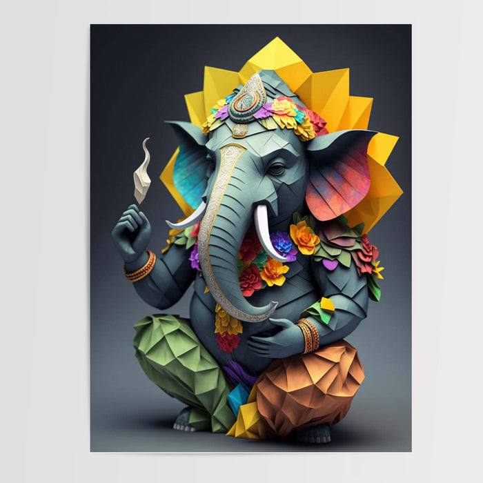 Poster Ganesh divin - Sagesse sereine en origami coloré — Vierge - poster-presentation-produit