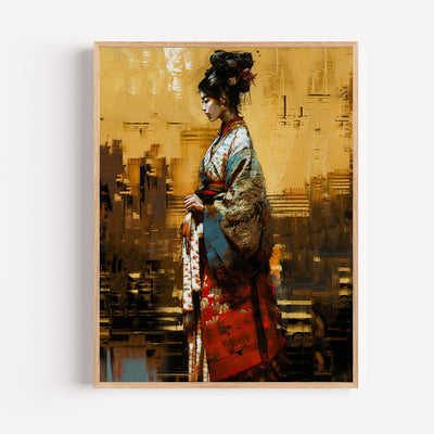 Geisha-Poster – Sanftes Porträt in warmen Brauntönen