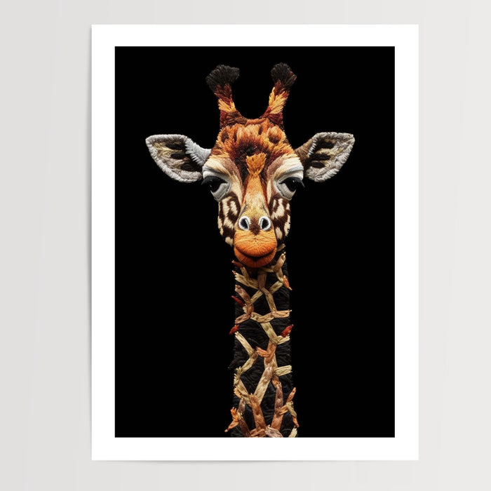 Poster Girafe en art du fil - Élan coloré sur fond noir — Vierge - poster-presentation-produit — passe-partout blanc