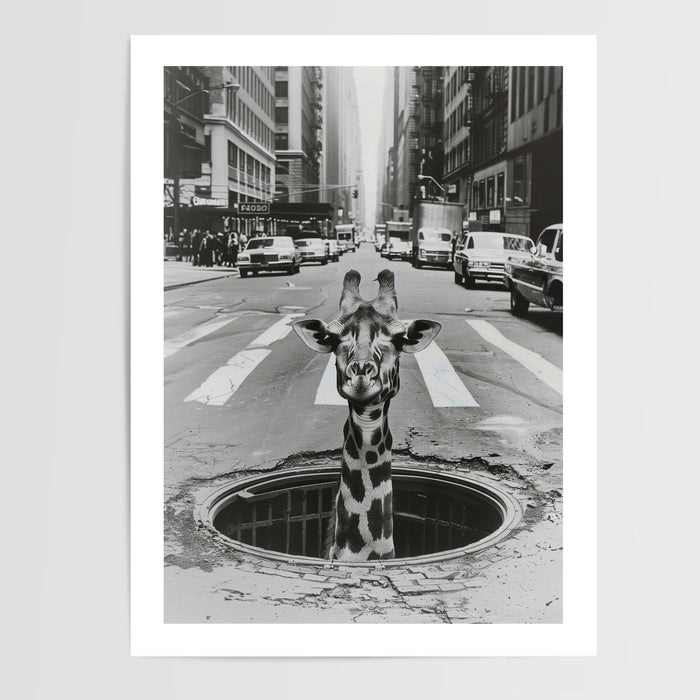 Poster Girafe urbaine - Surprise pop dans un New York vintage — Vierge - poster-presentation-produit — passe-partout blanc