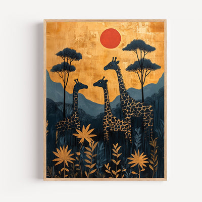Poster Girafes - Silhouettes dorées sous le soleil couchant d'Afrique