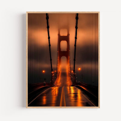 Poster Golden Gate Bridge - Lueurs nocturnes dans la brume