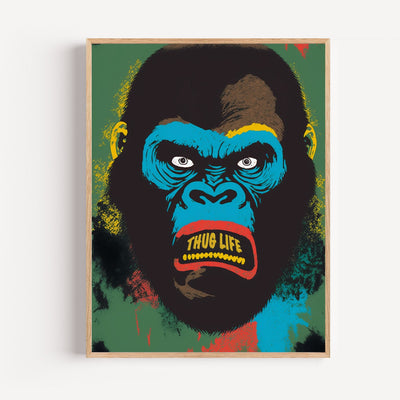 Poster Gorille street art - Regard urbain et dents en or