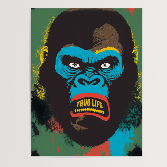 Poster Gorille street art - Regard urbain et dents en or — Vierge - poster-presentation-produit