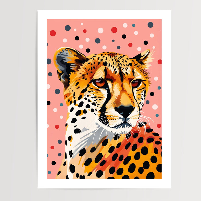 Poster Guépard à pois - Fauve chic aux teintes girly — Vierge - poster-presentation-produit — passe-partout blanc