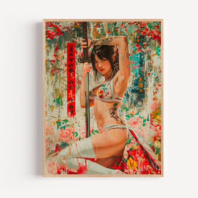 Poster Guerrière japonaise - Katana et esprit ukiyo-e