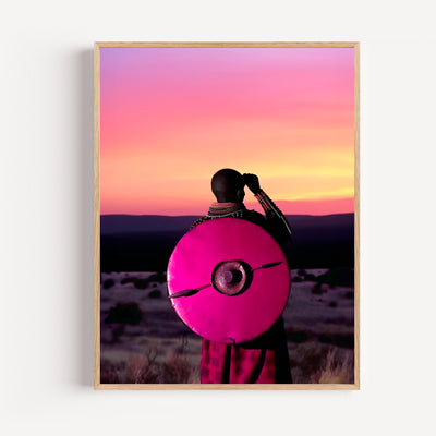 Poster Guerrier africain - Fierté tribale au soleil couchant