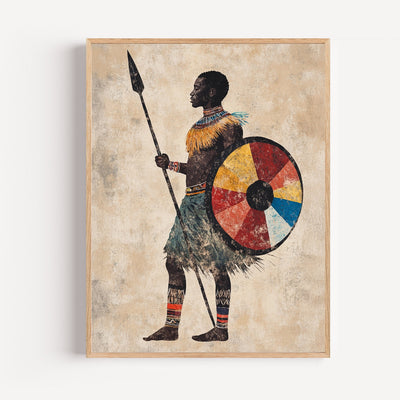 Poster Guerrier africain - Lance, bouclier et fierté zouloue