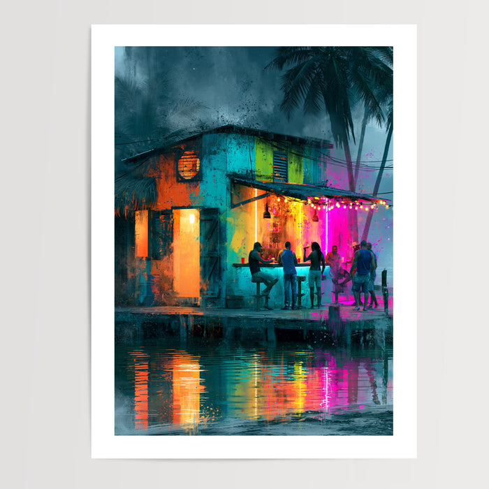 Poster Guinguette tropicale street art - Nuit d'énergie et de néons — Vierge - poster-presentation-produit — passe-partout blanc