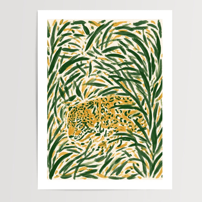 Poster Léopard - Camouflage félin dans une jungle verte et dorée — Vierge - poster-presentation-produit — passe-partout blanc