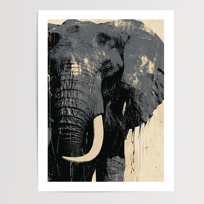 Poster Éléphant - Une présence tranquille en noir et beige — Vierge - poster-presentation-produit — passe-partout blanc
