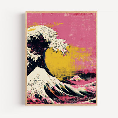 Póster La Gran Ola de Hokusai - rosa pop y negro profundo
