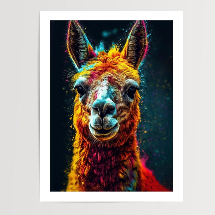 Poster Lama - Portrait haut en couleurs et plein de caractère — Vierge - poster-presentation-produit — passe-partout blanc