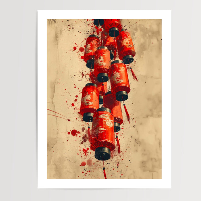 Poster Lanternes rouges - Cascade lumineuse et fête asiatique — Vierge - poster-presentation-produit — passe-partout blanc