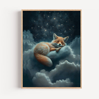 Poster Le Petit Prince - Renard endormi sous un ciel étoilé