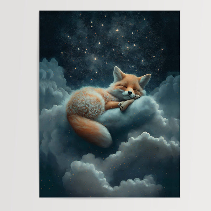Poster Le Petit Prince - Renard endormi sous un ciel étoilé — Vierge - poster-presentation-produit