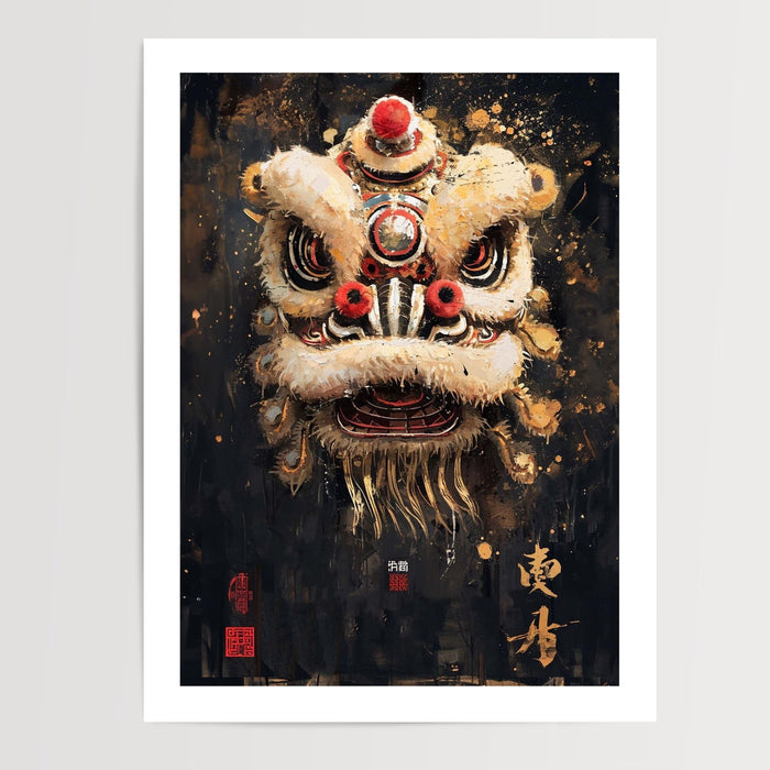 Poster Lion chinois - Symbole de chance et de fortune — Vierge - poster-presentation-produit — passe-partout blanc