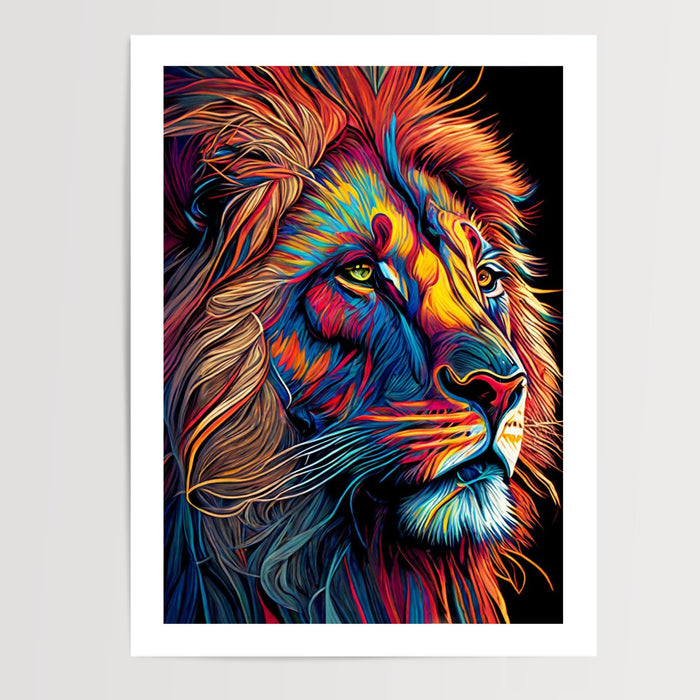 Poster Lion Pop Art - Le roi des animaux en couleurs vibrantes — Vierge - poster-presentation-produit — passe-partout blanc
