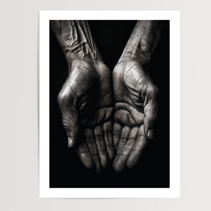 Poster Mains enlacées - Étreinte monochrome pleine de tendresse — Vierge - poster-presentation-produit — passe-partout blanc