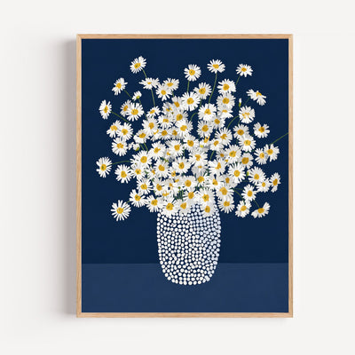 Poster Marguerites blanches - Fraîcheur lumineuse sur fond nocturne