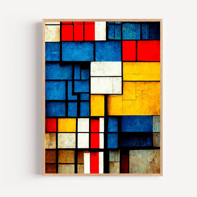 Geometrisches Mondrian Poster – Rot, Blau, Gelb, moderne Wanddeko