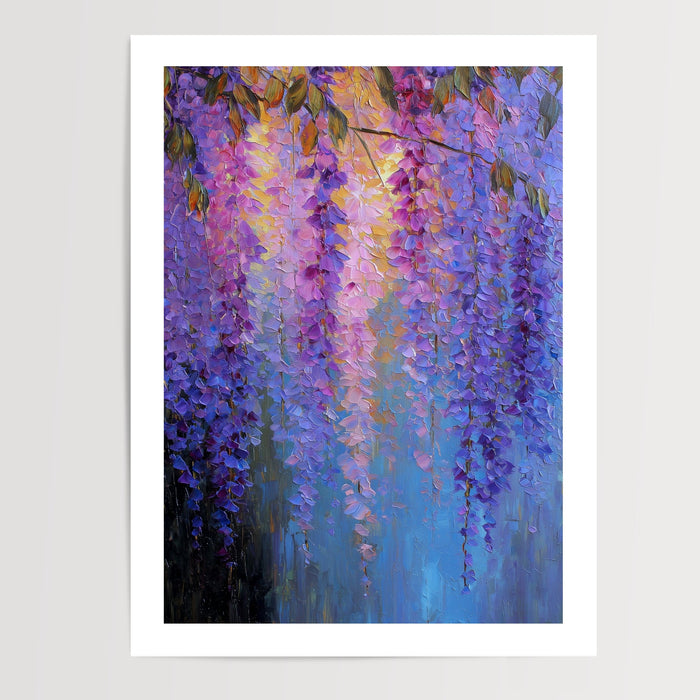 Poster mural Glycine - Cascade fleurie sous une lumière dorée — Vierge - poster-presentation-produit — passe-partout blanc