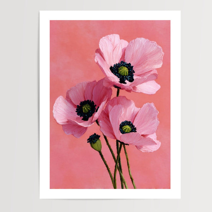Poster mural Pavots roses - Tendresse fleurie sur fond poudré — Vierge - poster-presentation-produit — passe-partout blanc