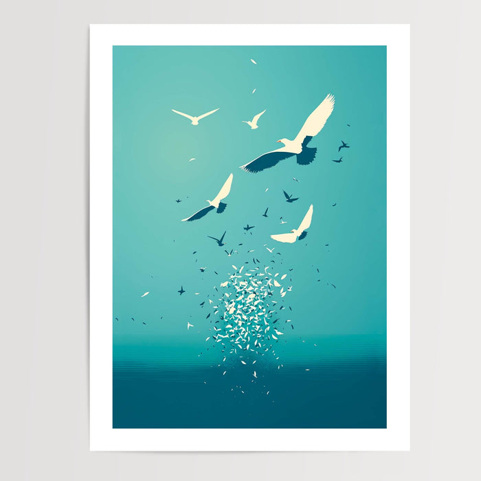 Poster Océan et oiseaux - L'appel du large et du ciel bleu — Vierge - poster-presentation-produit — passe-partout blanc