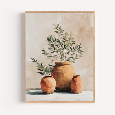 Olive Branch Wall Art Print – Terracotta Pot Decor, Mediterranean Style