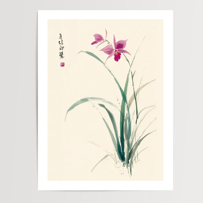 Poster Orchidée - Douceur zen d'une encre rose et verte — Vierge - poster-presentation-produit — passe-partout blanc