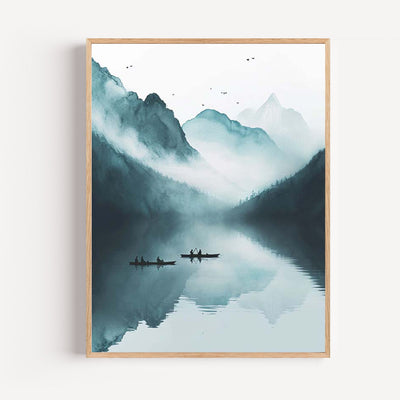 Blue Serenity Thai Fishermen Poster — Tranquil Lake Wall Art