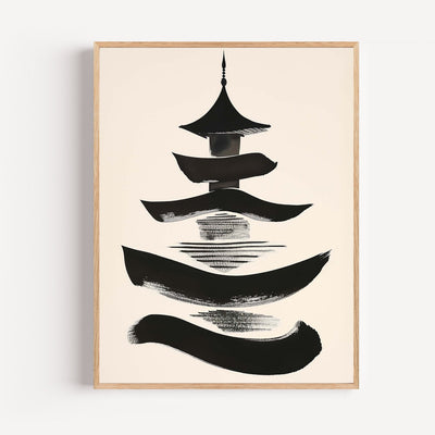Japanese Pagoda Poster – Zen Ink Silhouette Sumi-e Wall Art